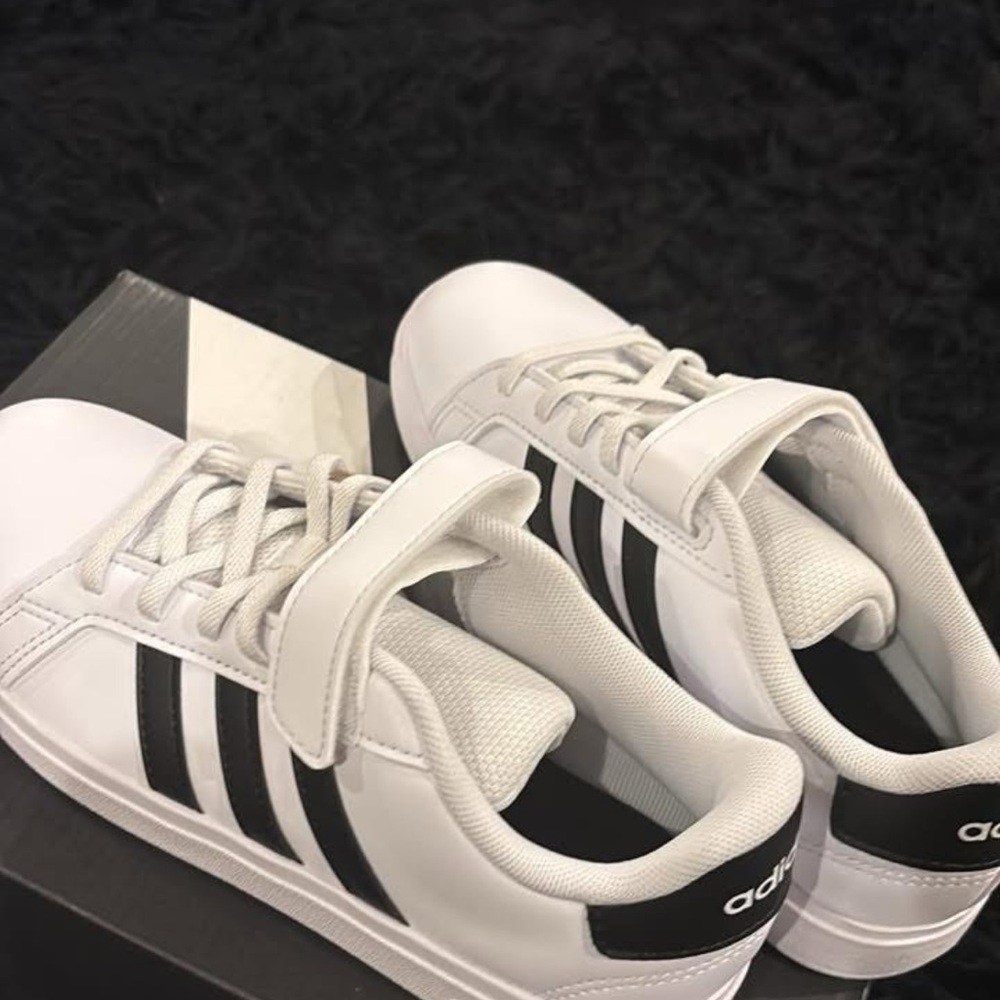 Adidas Kids' White and Black Velcro Sneakers
